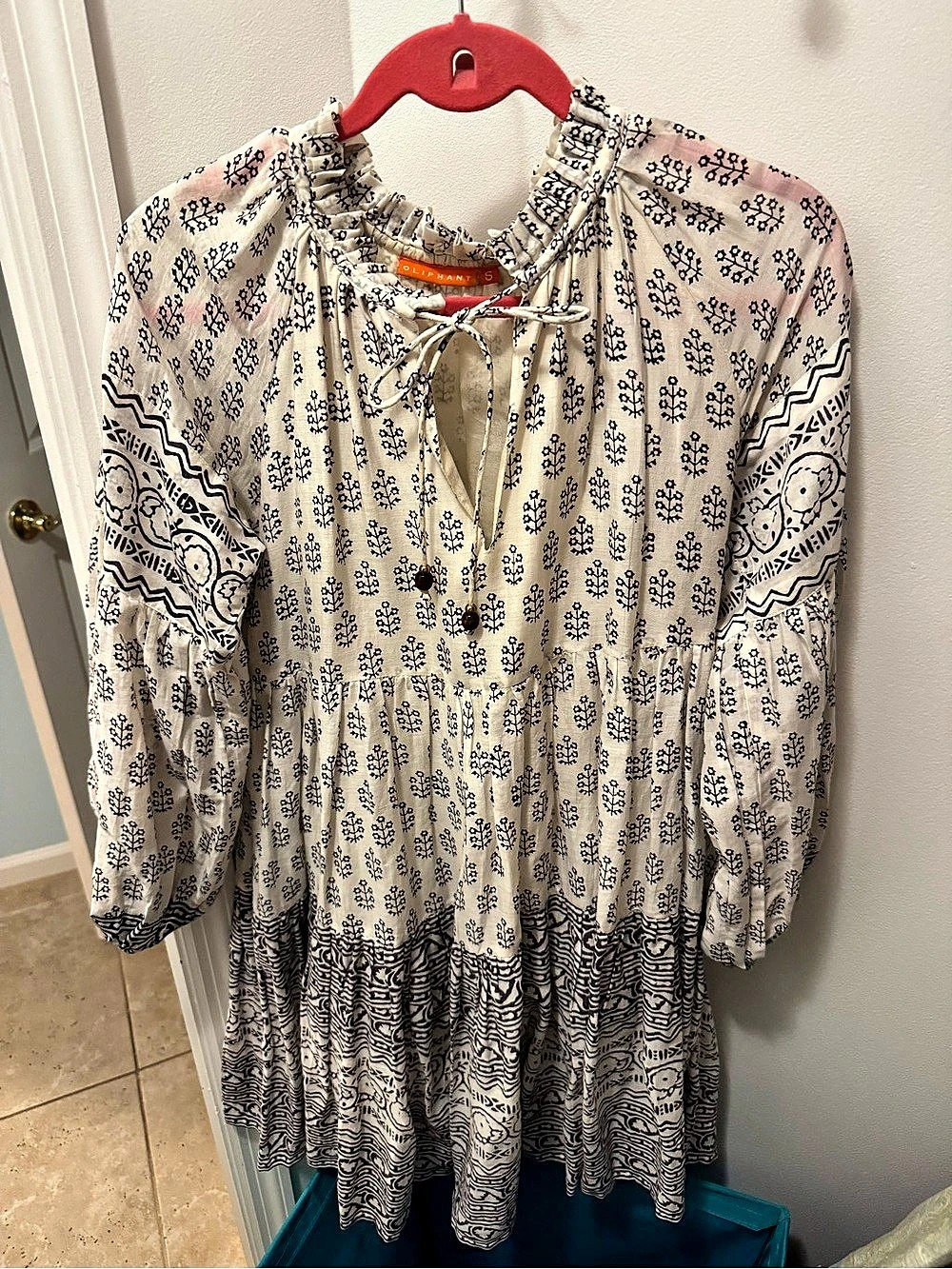 Oliphant Floral Mini Dress in Cream & Blue Like New